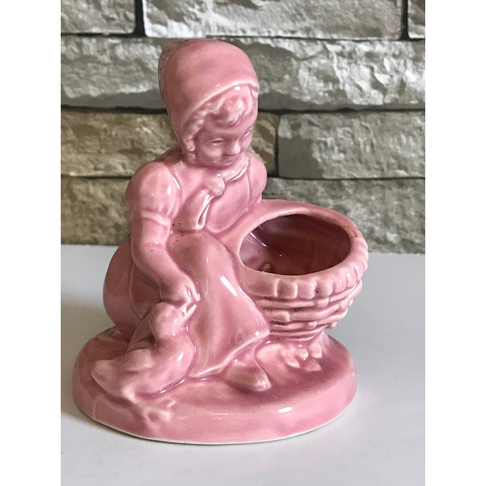 Vintage Planter Pink Farm Girl with Duck garden houseplant